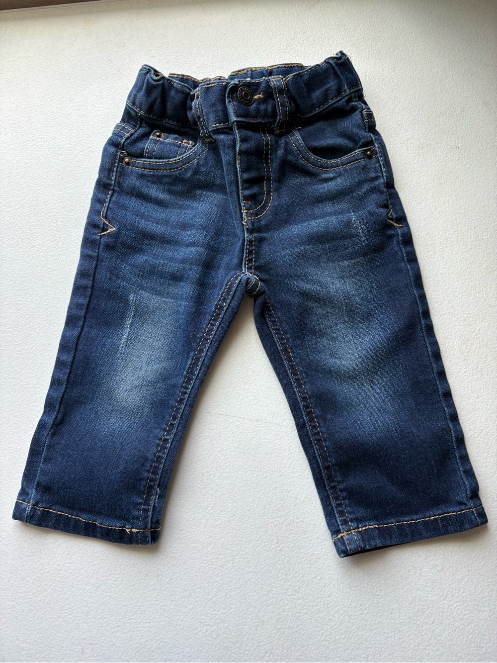Cat & Jack Dark Wash Straight Leg Jeans Toddler 12M Adjustable Waist Stretch